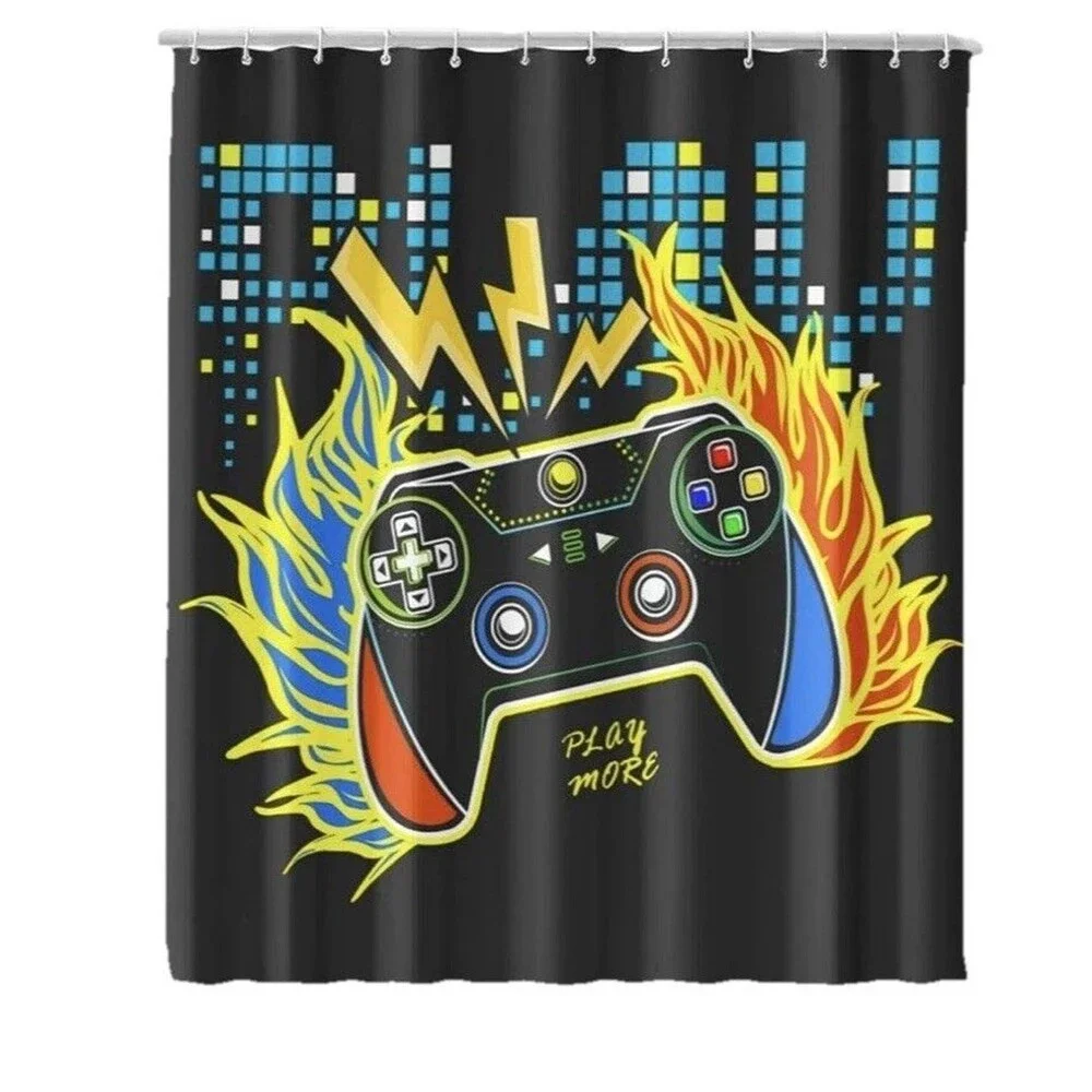 Gaming Shower Curtain 72x72 Controller Print Boys Bathroom Decor Set NWT